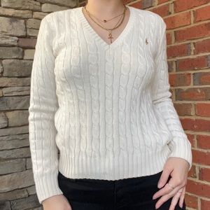 Ralph Lauren sport white knitted v neck long sleeve sweater